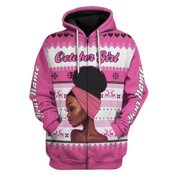YMskins Personalized Zip Hoodie October Girl All Over Printed