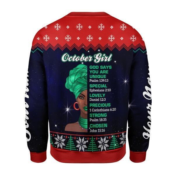 YMskins Personalized Ugly Sweater October Girl All Over Printed