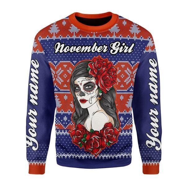 YMskins Personalized Ugly Sweater November Girl All Over Printed