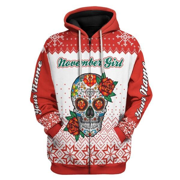YMskins Personalized Zip Hoodie November Girl All Over Printed