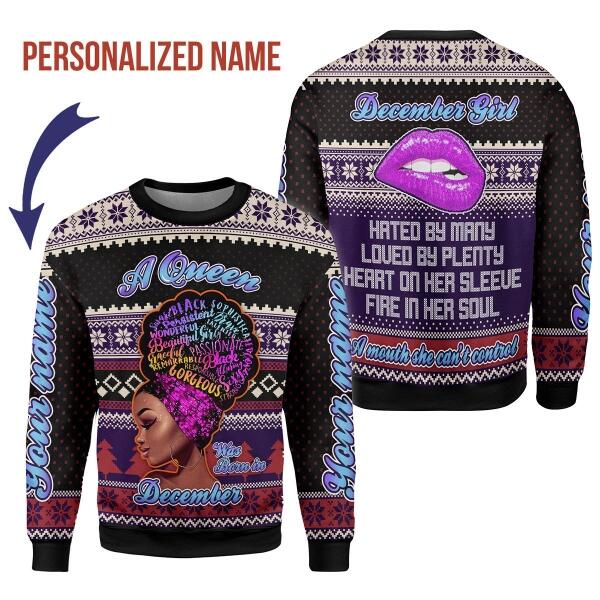YMskins Personalized Ugly Sweater A Queen Was Born In December All Over Printed