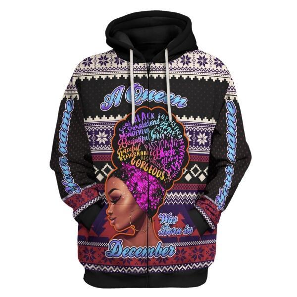 YMskins Personalized Hoodie A Queen Was Born In December All Over Printed