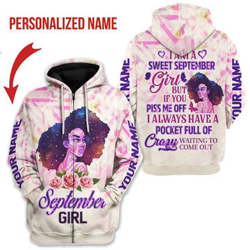 YMskins Personalized Zip Hoodie September Girl All Over Printed