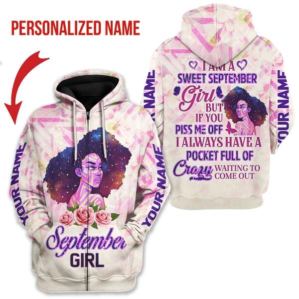 YMskins Personalized Zip Hoodie September Girl All Over Printed