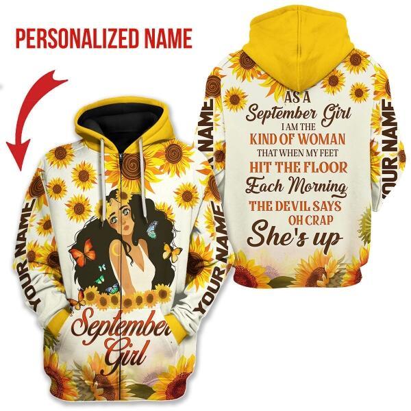 YMskins Personalized Zip Hoodie September Girl All Over Printed