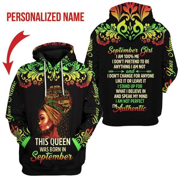YMskins Personalized Zip Hoodie September Girl I Am 100% Me All Over Printed