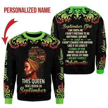 YMskins Personalized Ugly Sweater September Girl I Am 100% Me All Over Printed