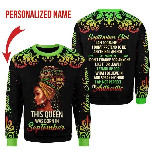 YMskins Personalized Ugly Sweater September Girl I Am 100% Me All Over Printed