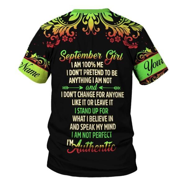 YMskins Personalized T-shirt September Girl I Am 100% Me All Over Printed