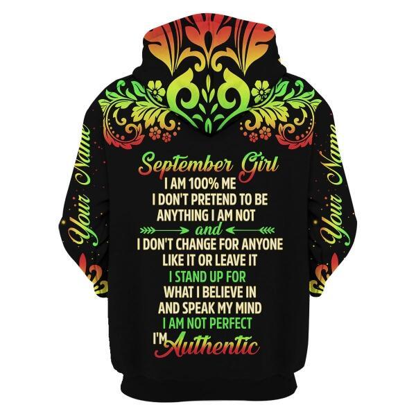 YMskins Personalized Zip Hoodie September Girl I Am 100% Me All Over Printed