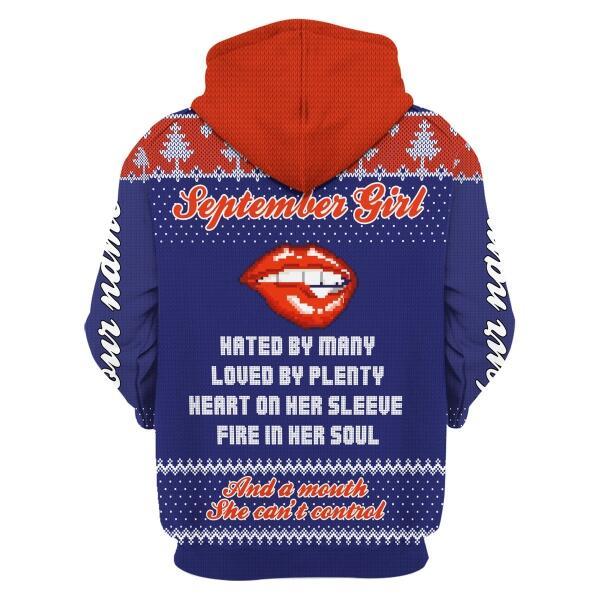YMskins Personalized Name Zip Hoodie September Girl All Over Printed