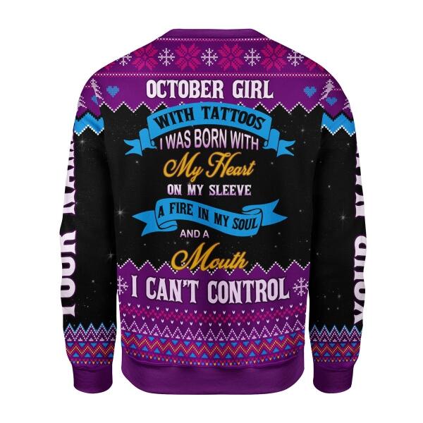YMskins Personalized Ugly Sweater October Girl All Over Printed