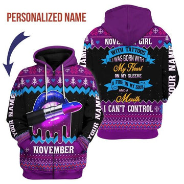 YMskins Personalized Zip Hoodie November Girl All Over Printed