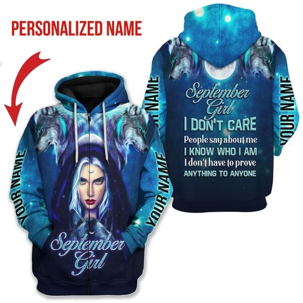 YMskins Personalized Zip Hoodie September Girl I Don't Care All Over Printed