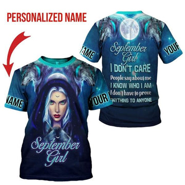 YMskins Personalized T-shirt September Girl I Don't Care All Over Printed