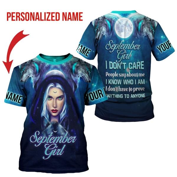 YMskins Personalized T-shirt September Girl I Don't Care All Over Printed
