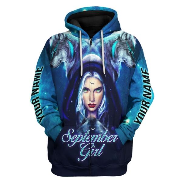 YMskins Personalized Zip Hoodie September Girl I Don't Care All Over Printed
