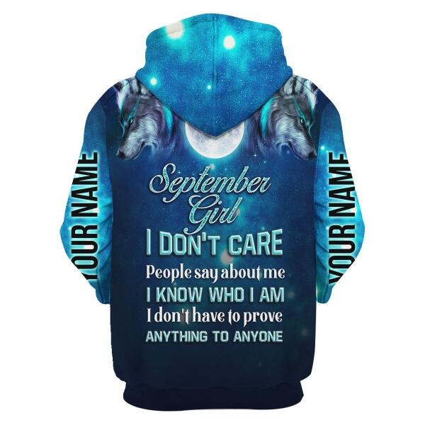 YMskins Personalized Zip Hoodie September Girl I Don't Care All Over Printed
