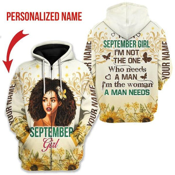 YMskins Personalized Zip Hoodie September Girl All Over Printed