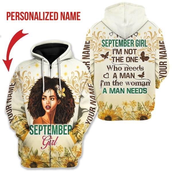 YMskins Personalized Zip Hoodie September Girl All Over Printed