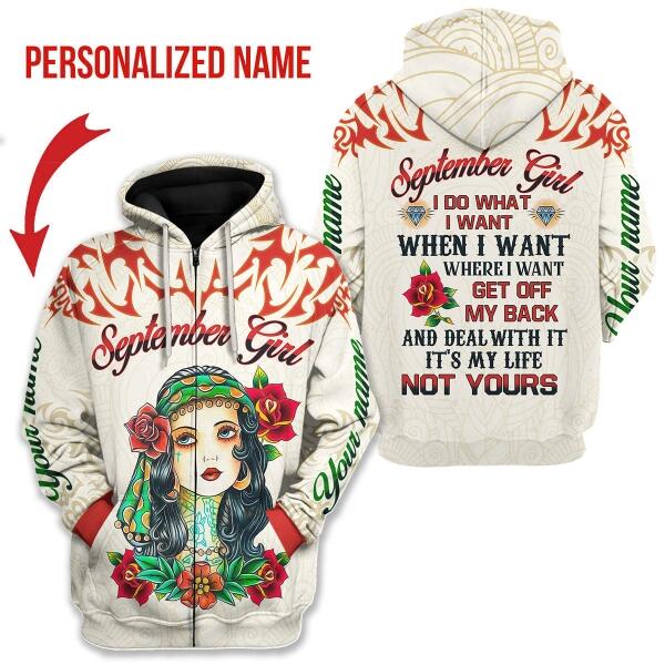YMskins Personalized Zip Hoodie September Girl All Over Printed