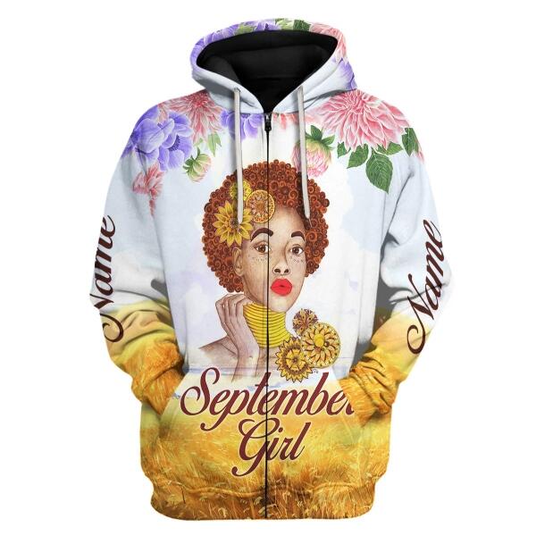 YMskins Personalized Zip Hoodie September Girl All Over Printed