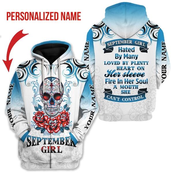 YMskins Personalized Zip Hoodie September Girl Rose All Over Printed