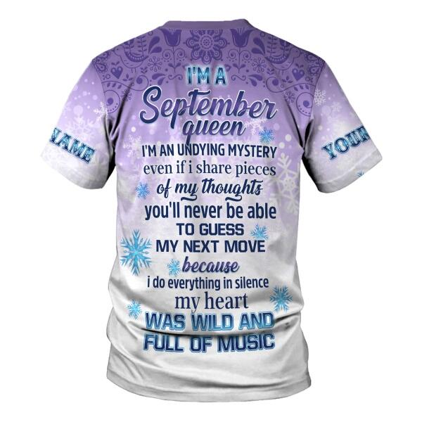 YMskins Personalized T-shirt I'm A September Queen All Over Printed