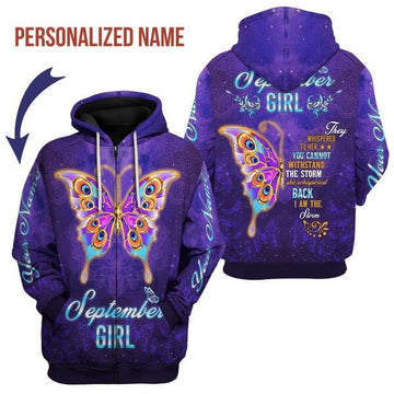 YMskins Personalized Zip Hoodie September Girl All Over Printed