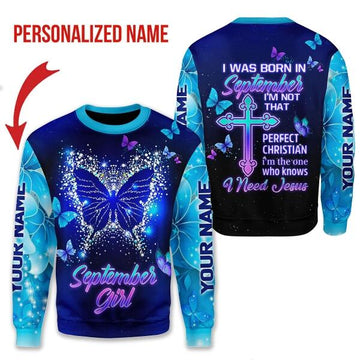 YMskins Personalized Ugly Sweater September Girl All Over Printed