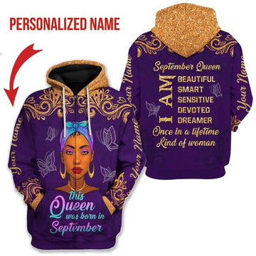 YMskins Personalized Zip Hoodie September Queen All Over Printed