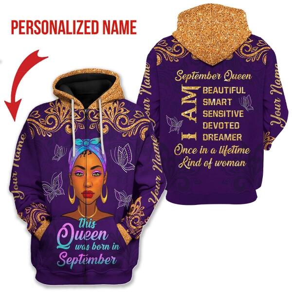 YMskins Personalized Zip Hoodie September Queen All Over Printed