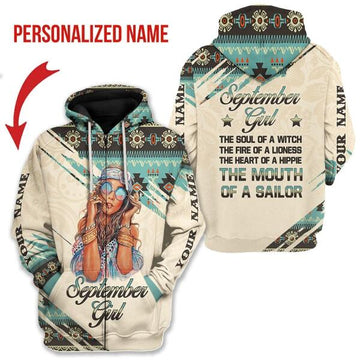 YMskins Personalized Zip Hoodie September Girl All Over Printed