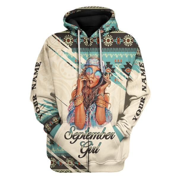 YMskins Personalized Zip Hoodie September Girl All Over Printed