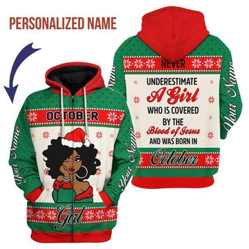 YMskins Personalized Zip Hoodie October Girl All Over Printed
