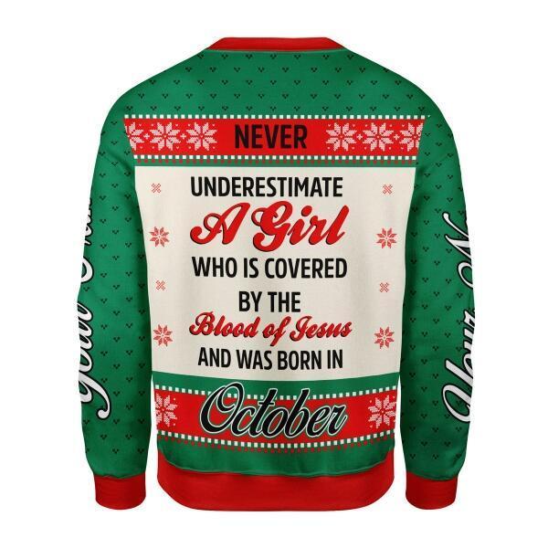 YMskins Personalized Ugly Sweater October Girl All Over Printed