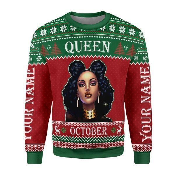 YMskins Personalized Ugly Sweater October Girl All Over Printed