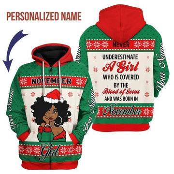 YMskins Personalized Zip Hoodie November Girl All Over Printed