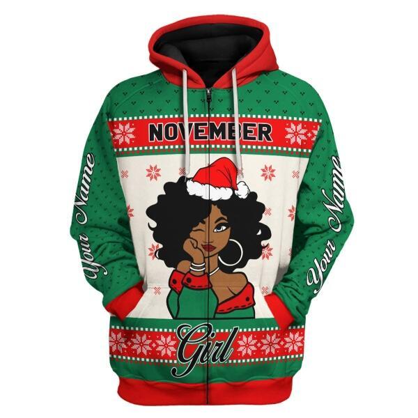 YMskins Personalized Zip Hoodie November Girl All Over Printed