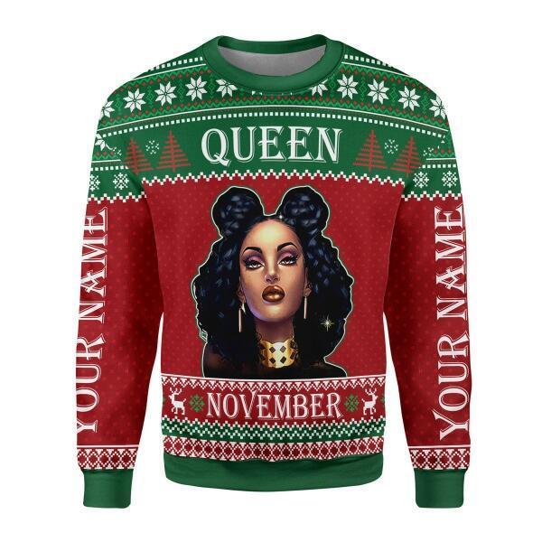 YMskins Personalized Ugly Sweater November Girl All Over Printed