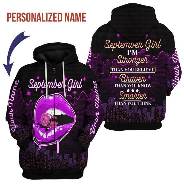 YMskins Personalized Zip Hoodie I'm A September Girl All Over Printed