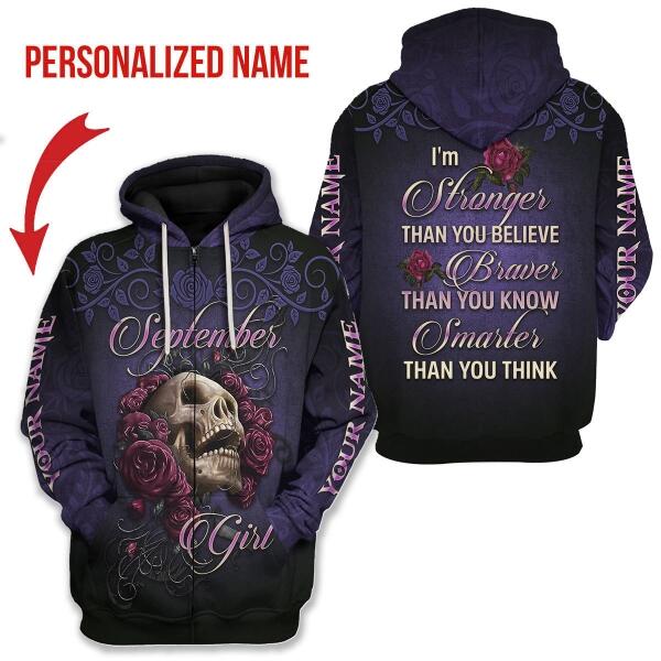 YMskins Personalized Zip Hoodie I'm A September Girl All Over Printed