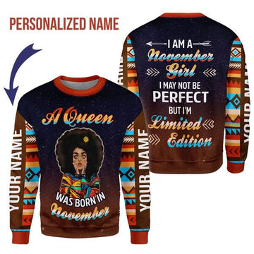 YMskins Personalized Ugly Sweater November Girl All Over Printed