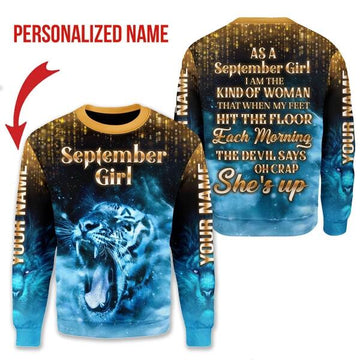YMskins Personalized Ugly Sweater As A September Girl She's Up All Over Printed