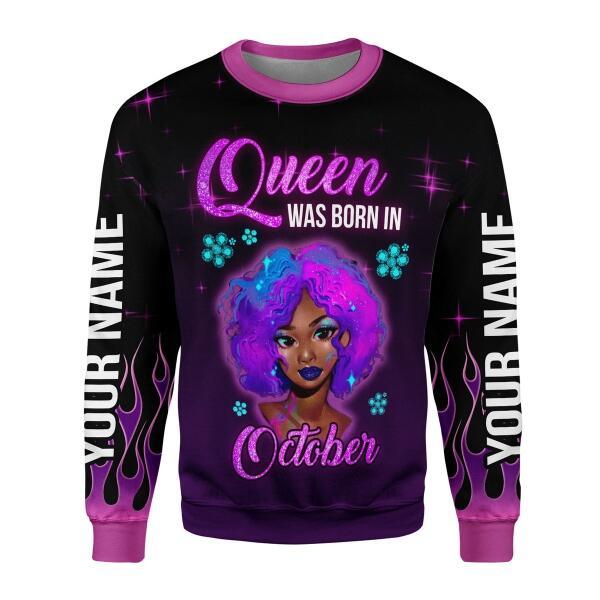 YMskins Personalized Ugly Sweater Queen Was Born In October All Over Printed