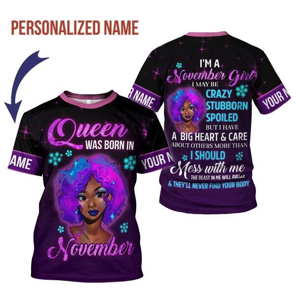 YMskins Personalized T-shirt Queen Was Born In November All Over Printed