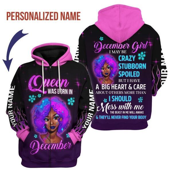 YMskins Personalized Zip Hoodie Queen Was Born In December All Over Printed