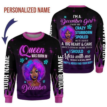YMskins Personalized Ugly Sweater Queen Was Born In December All Over Printed