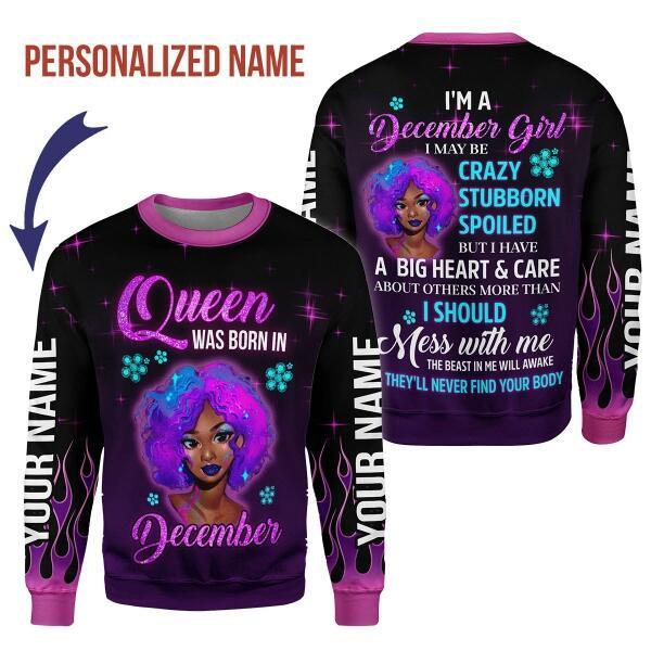 YMskins Personalized Ugly Sweater Queen Was Born In December All Over Printed