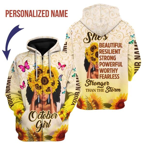 YMskins Personalized Zip Hoodie October Girl All Over Printed